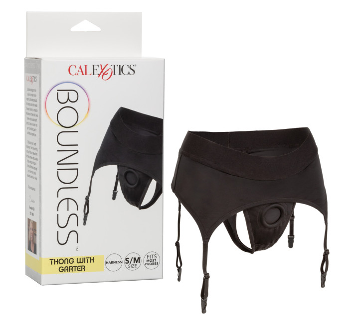 Трусики для страпона с высоким поясом California Exotics Boundless Thong with Garter S/M