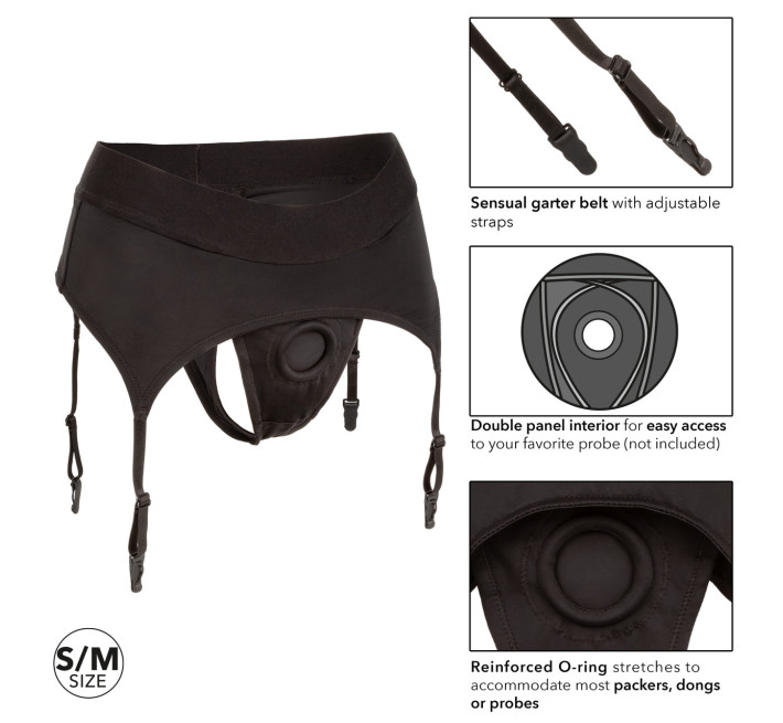 Трусики для страпона с высоким поясом California Exotics Boundless Thong with Garter S/M