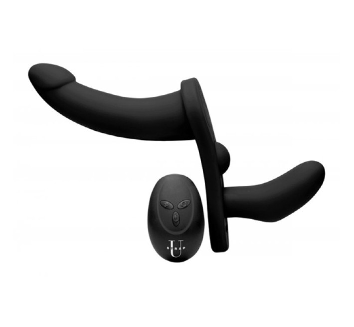 Подвійний страпон з вібрацією Strap U Double Take Чорний