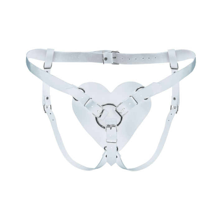 Трусики Серце для страпону з натуральної шкіри Feral Feelings - Hearts Strap-on Belt White