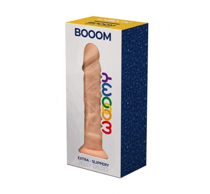 Фалоімітатор Wooomy Booom, з присоскою, сумісний з трусиками для страпона, 19,3х4,3 см