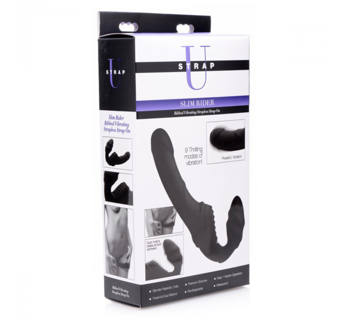 Безремневой страпон Strap U Slim Rider Ribbed черный