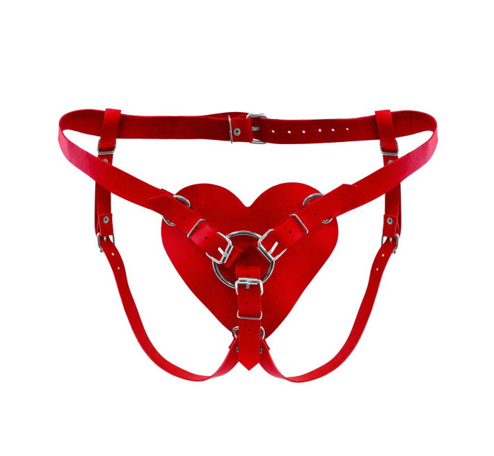 Трусики Серце для страпону з натуральної шкіри Feral Feelings - Hearts Strap-on Belt Red