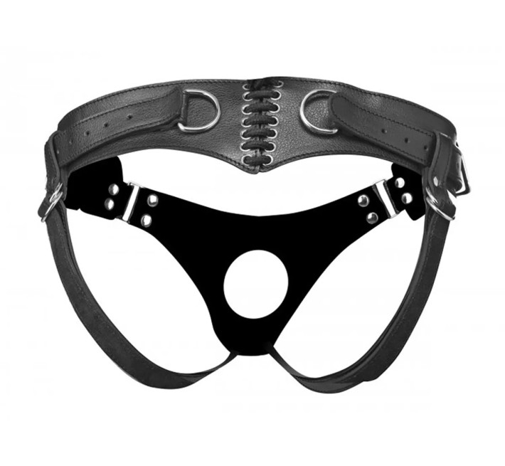 Трусики для страпону Strap U Bodice з корсетною шнурівкою позаду чорні, OS