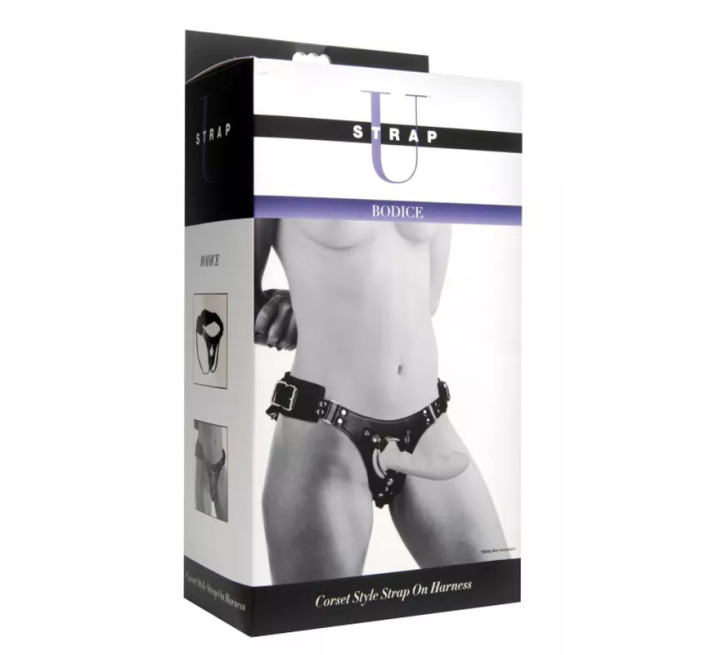 Трусики для страпону Strap U Bodice з корсетною шнурівкою позаду чорні, OS