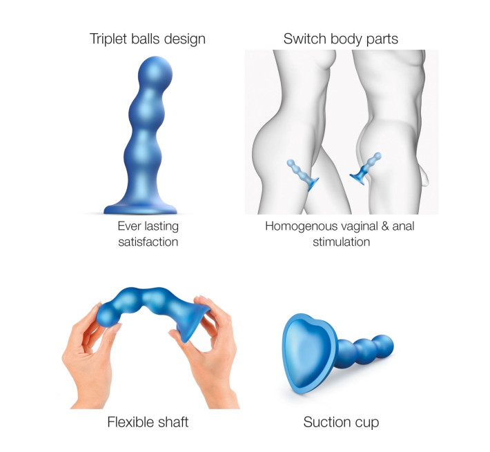 Насадка для страпона Strap-On-Me Dildo Plug Balls Blue Metallic S