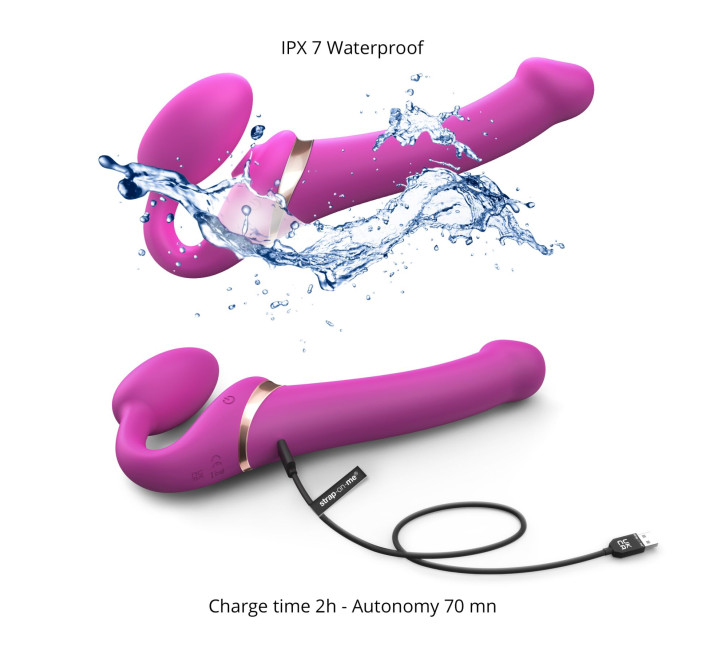 Безремінний вібрострапон з вакуумною стимуляцією Strap-On-Me MULTI ORGASM Fuchsia M, регульований