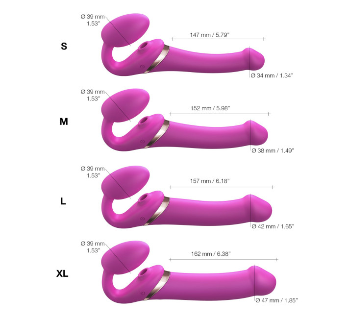 Безремінний вібрострапон з вакуумною стимуляцією Strap-On-Me MULTI ORGASM Fuchsia M, регульований