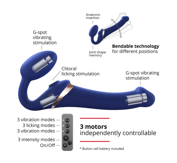 Безремінний вібрострапон з вакуумною стимуляцією Strap-On-Me MULTI ORGASM Blue L, регульований