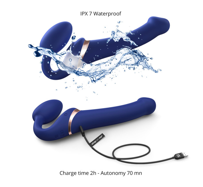 Безремінний вібрострапон з вакуумною стимуляцією Strap-On-Me MULTI ORGASM Blue L, регульований