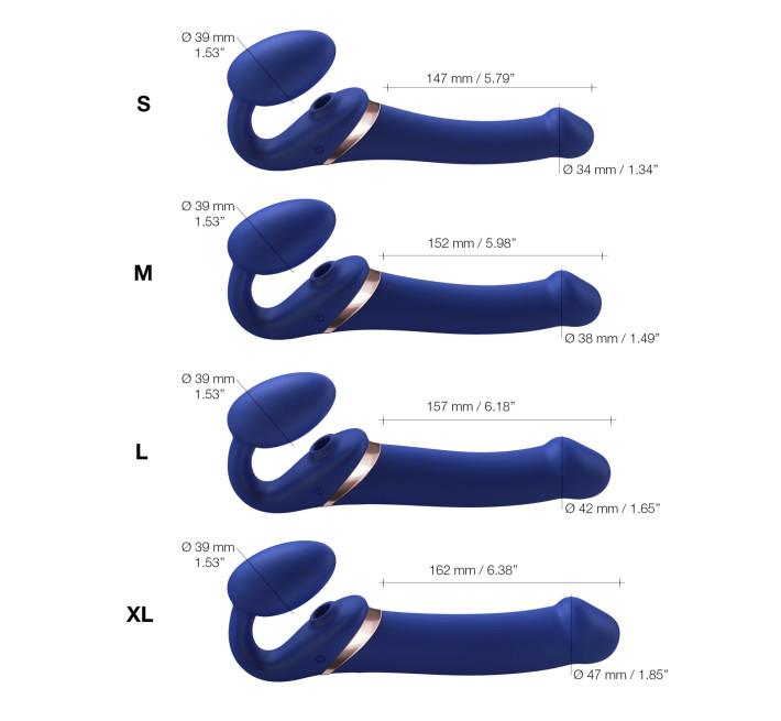 Безремінний вібрострапон з вакуумною стимуляцією Strap-On-Me MULTI ORGASM Blue L, регульований