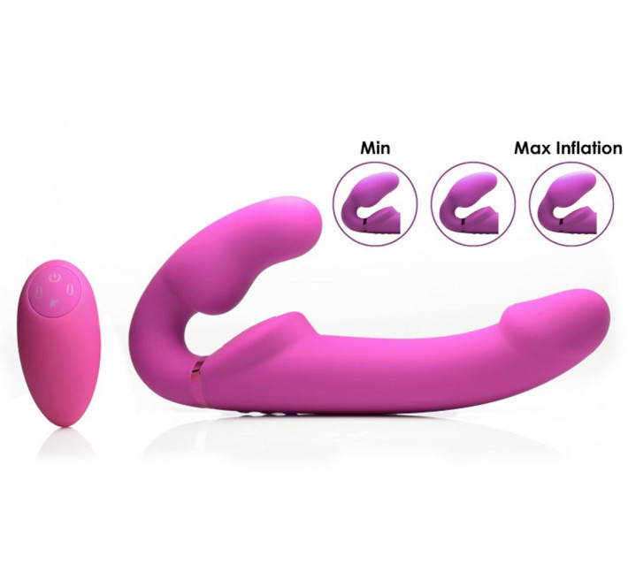 Страпон безремневый с вибрацией, накачкой и дистанционным пультом Strap U 10X Evoke розовый