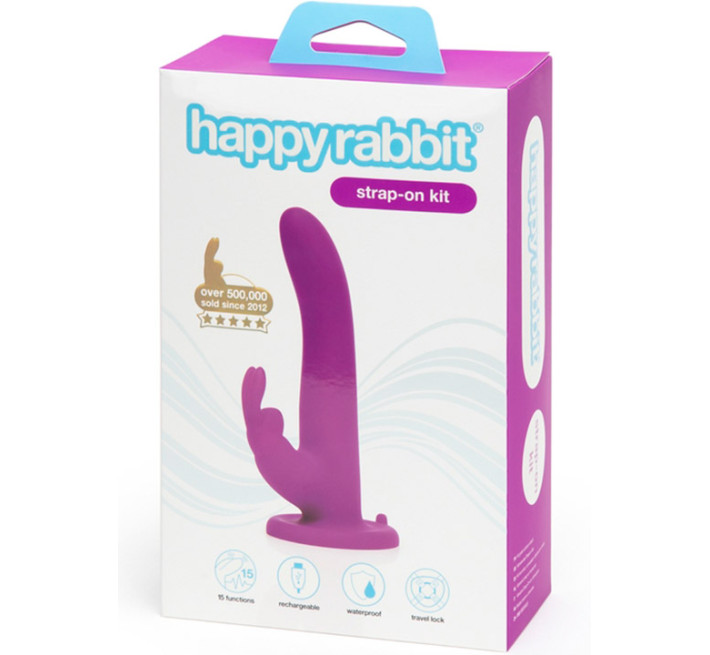 Страпон-кролик з вібрацією та трусиками Happy Rabbit Rechargeable Vibrating Strap-On Harness Set