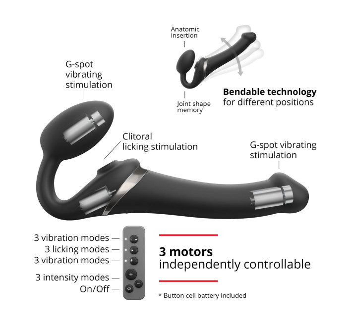 Безремінний вібрострапон з вакуумною стимуляцією Strap-On-Me MULTI ORGASM Black XL, регульований