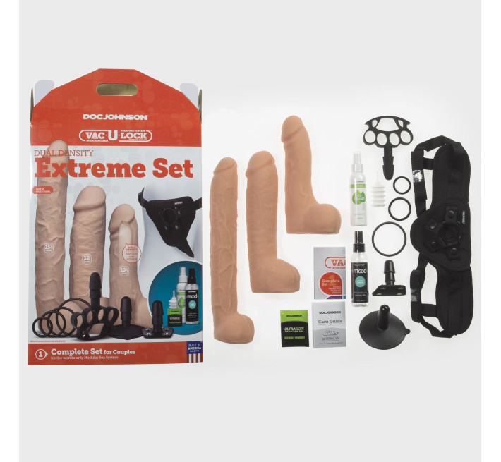 Набір для страпона Doc Johnson Vac-U-Lock Dual Density Extreme Set, діаметр: 7,72 см, 2×6,99 см