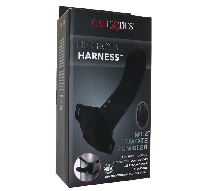 Страпон з вібрацією на ременях California Exotic з пультом управління, чорний, 16.5 см x 3.75 см