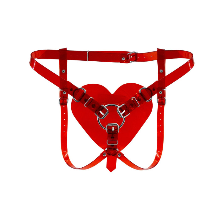 Трусики Сердце для страпона Feral Feelings - Hearts Strap-on Belt Red Trasparent