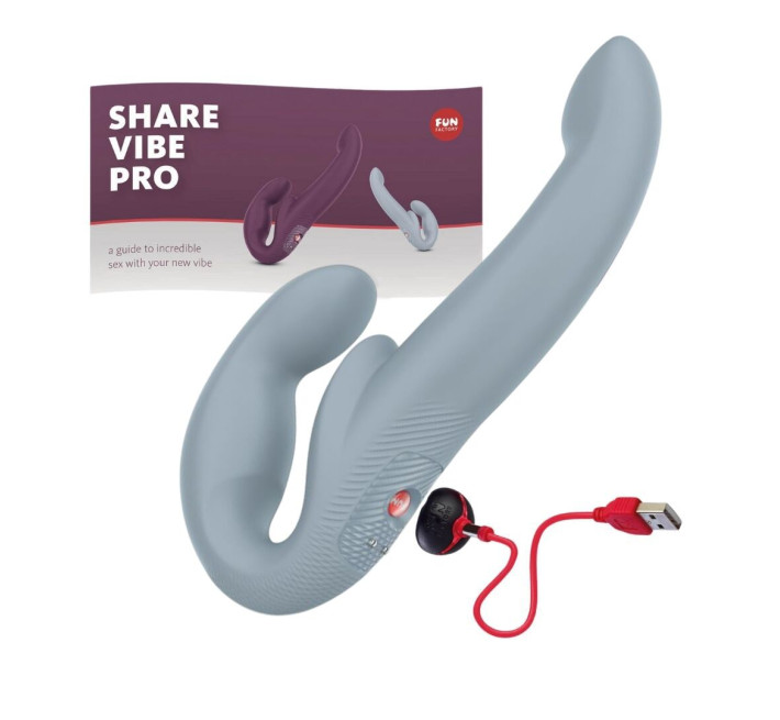 Безремінний страпон з вібрацією Fun Factory SHARE VIBE PRO cool grey, регульований
