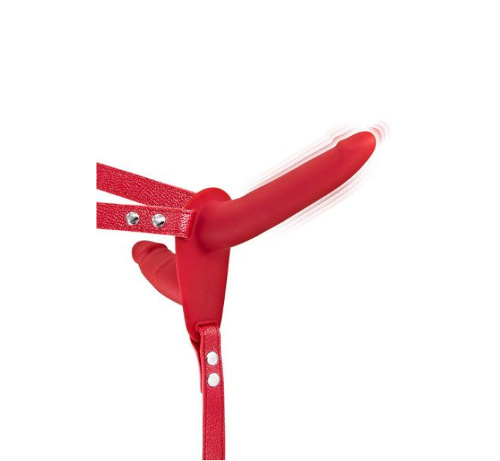 Двойной страпон с вибрацией Fetish Tentation Vibrating Strap-On with Double Dildo Красный