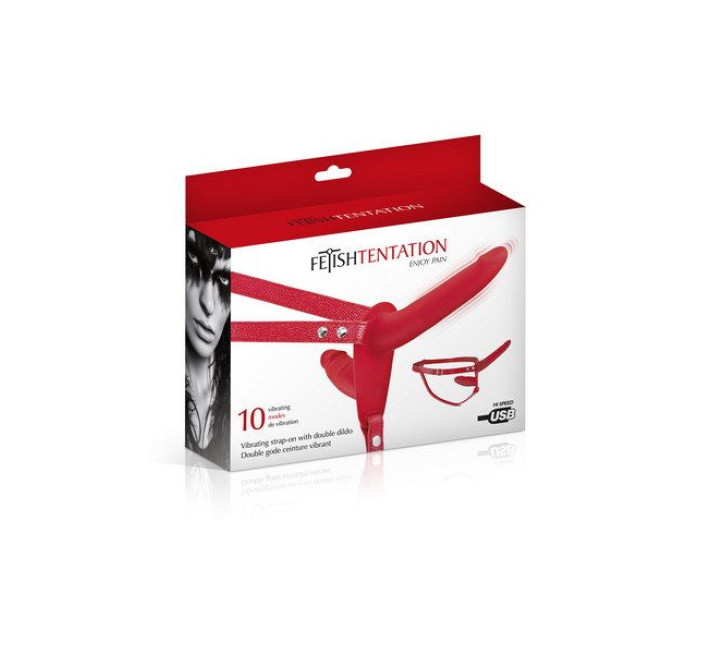 Двойной страпон с вибрацией Fetish Tentation Vibrating Strap-On with Double Dildo Красный