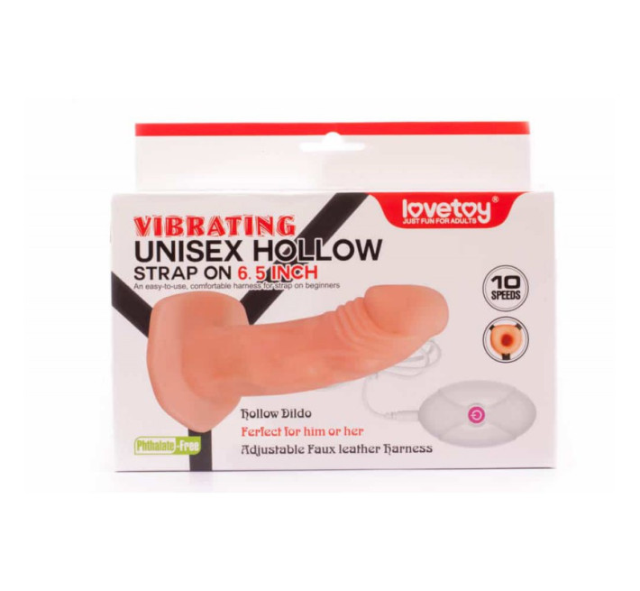 Страпон LoveToy Vibrating Unisex Hollow Strap On