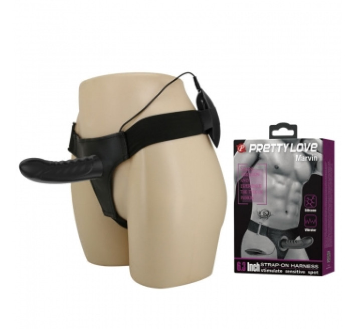 Чоловічий страпон Pretty Love Marvin Strap-On Harness Vibrating Чорний 16.2 см