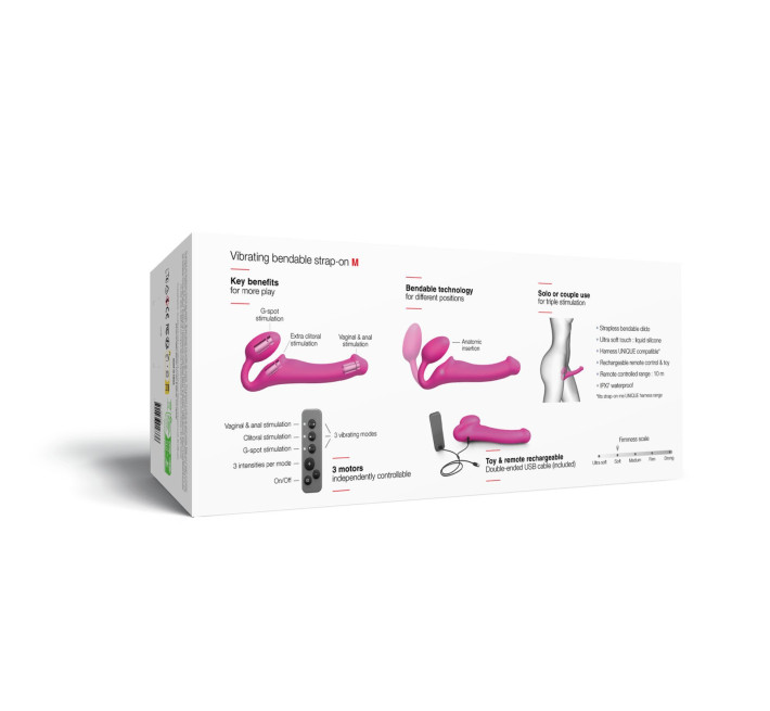 Безремінний страпон з вібрацією Strap-On-Me Vibrating Fuchsia M, діаметр 3,8 см, пульт ДК, регульований