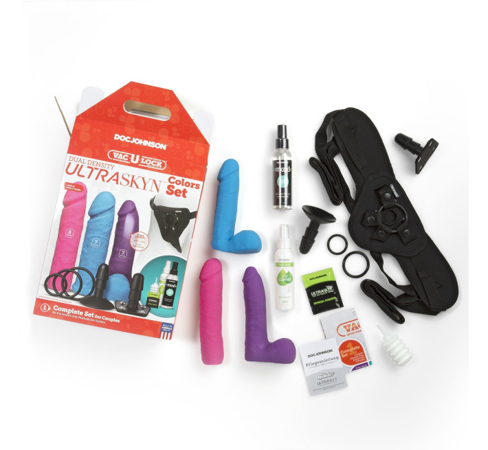 Набір для страпону Doc Johnson Vac-U-Lock Dual Density UltraSKYN Colors Set