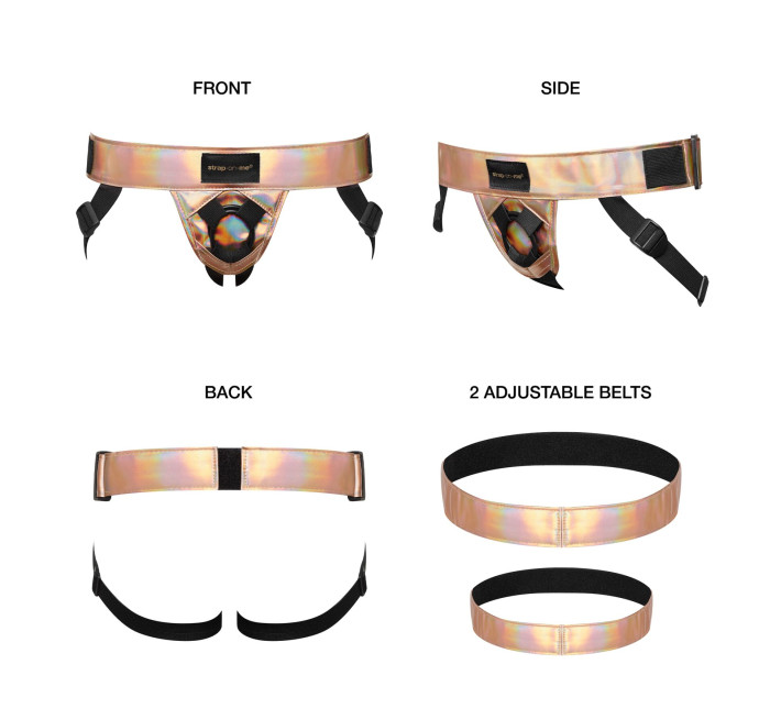 Трусы для страпона Strap-On-Me Leatherette Harness Curious Holographic Rose Gold