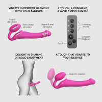 Безремневой страпон с вибрацией Strap-On-Me Vibrating Fuchsia L, диаметр 3,7 см, пульт ДУ, регулируемый
