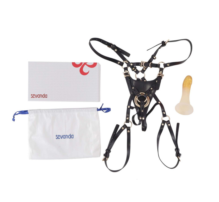 Страпон LOCKINK SEVANDA Queen Sheba Strapon Golden Dildo, регулируемые крепления, силиконовый дилдо