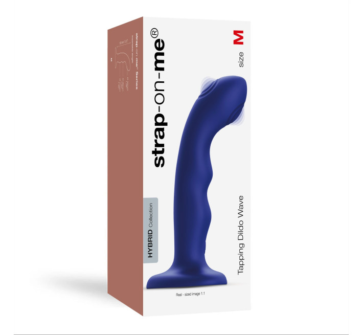 Насадка для страпона с двойной точечной пульсацией Strap-On-Me TAPPING DILDO WAVE – NIGHT BLUE, М