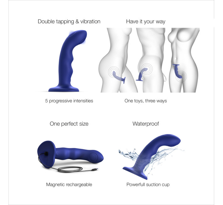 Насадка для страпона с двойной точечной пульсацией Strap-On-Me TAPPING DILDO WAVE – NIGHT BLUE, М