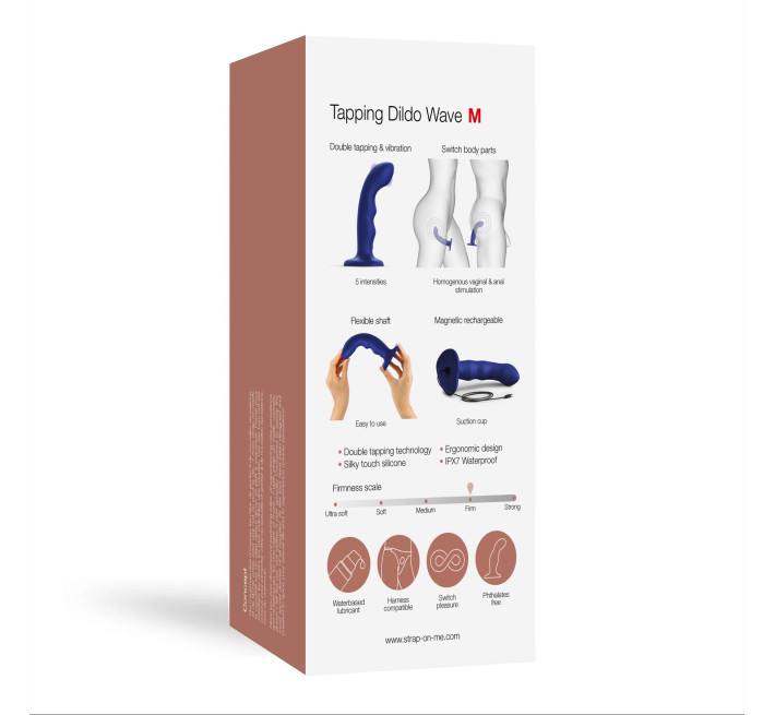Насадка для страпона с двойной точечной пульсацией Strap-On-Me TAPPING DILDO WAVE – NIGHT BLUE, М