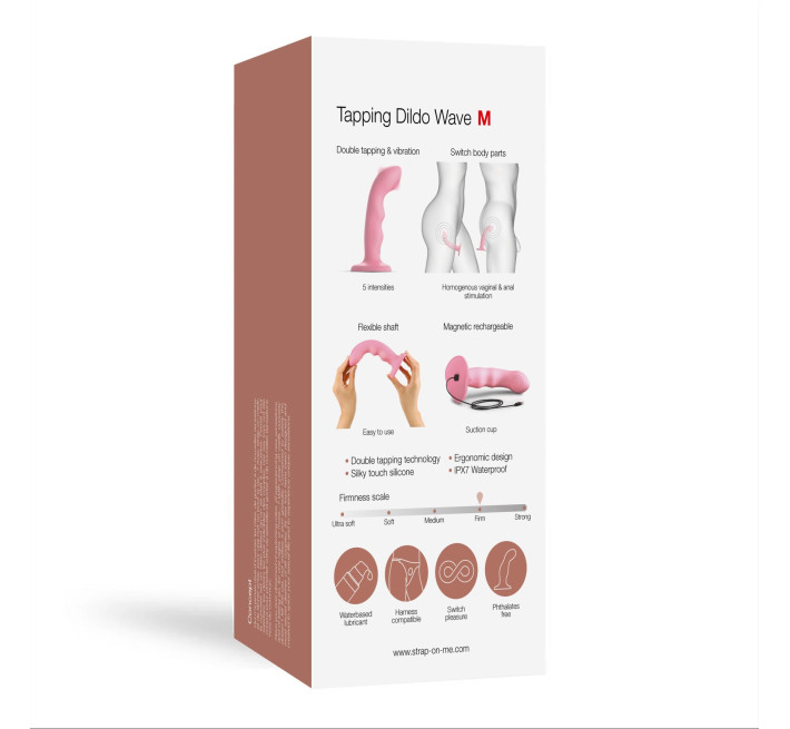 Насадка для страпона з подвійною точковою пульсацією Strap-On-Me TAPPING DILDO WAVE – CORAL PINK, М