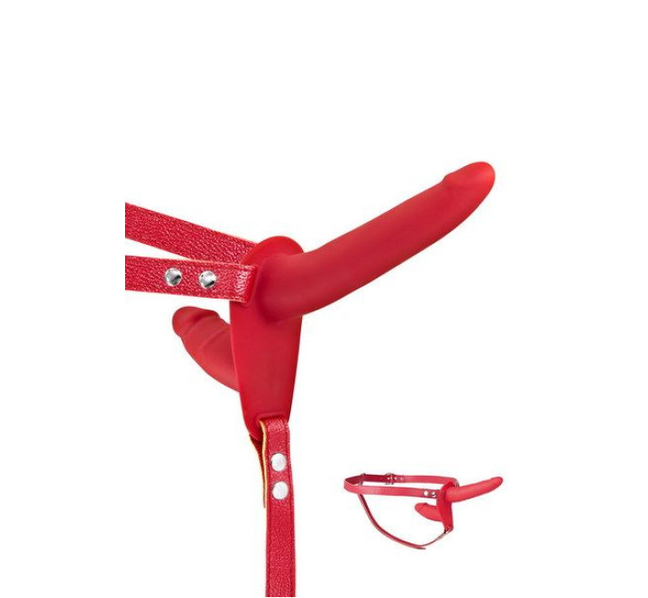 Двойной страпон Fetish Tentation Strap-On with Double Dildo Красный