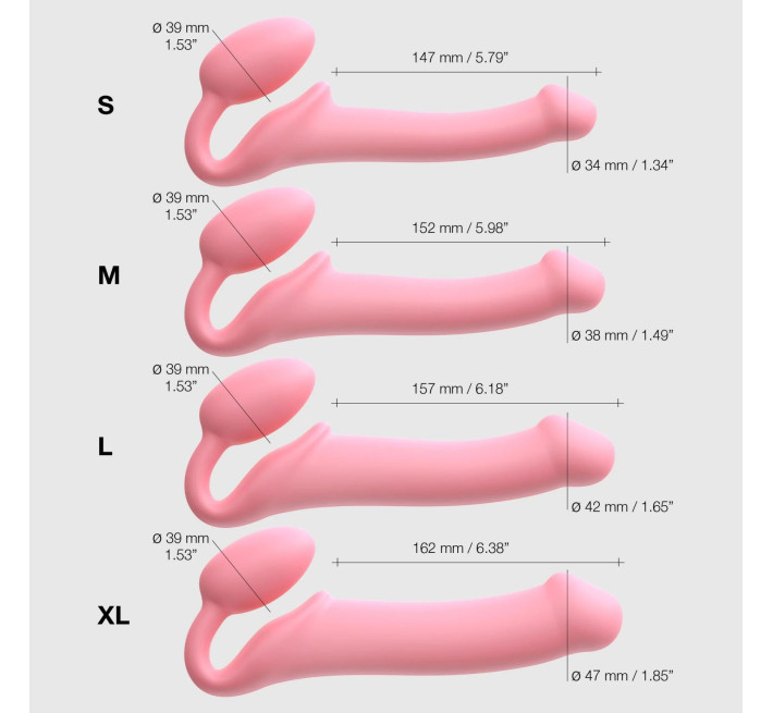 Безремінний страпон Strap-On-Me Rose S, повністю регульований, діаметр 2,7 см