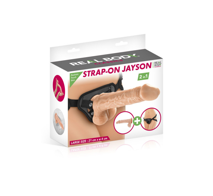 Женский страпон-трусики 2в1 Real Body — Jayson: длина 21 см, диам. 4 см, трусики и фаллоимитатор