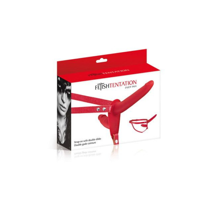Двойной страпон Fetish Tentation Strap-On with Double Dildo Красный
