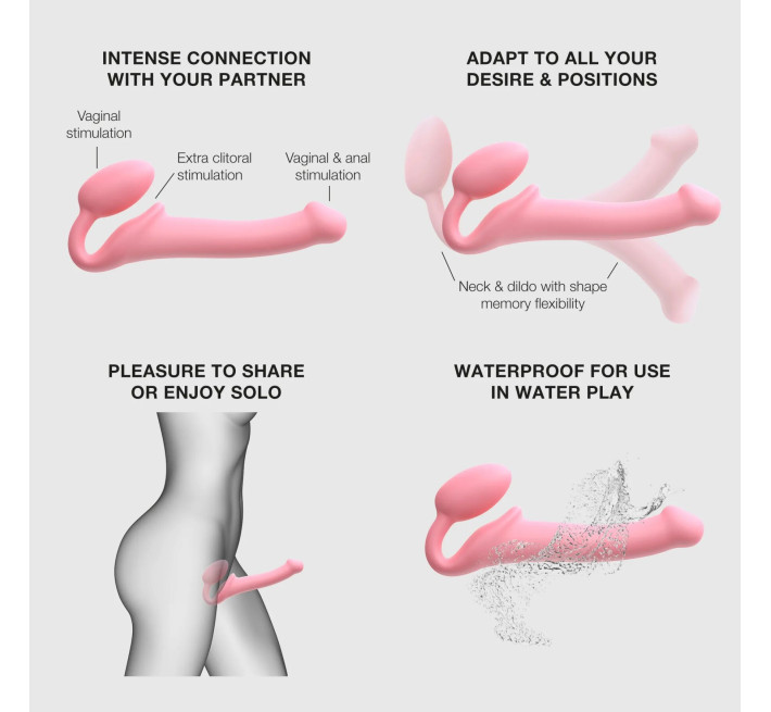 Безремінний страпон Strap-On-Me Rose M, повністю регульований, діаметр 3,3 см