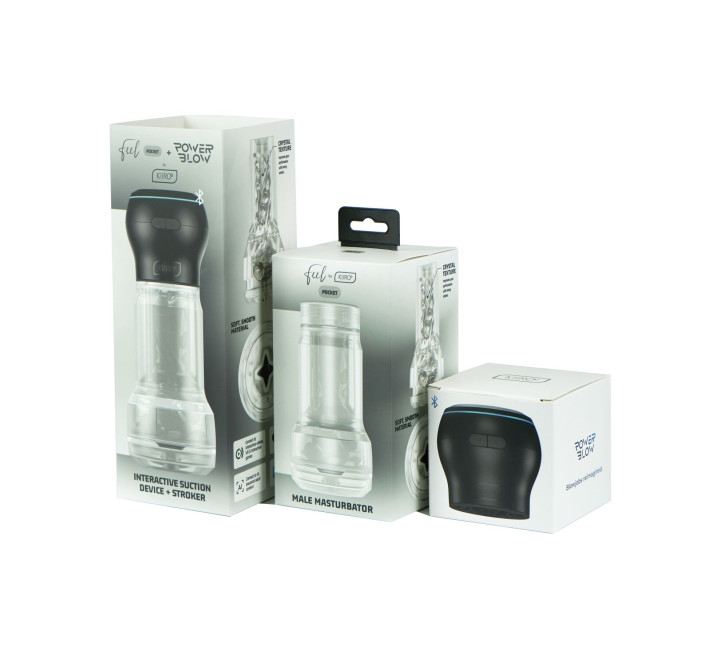 Мастурбатор Kiiroo Feel Pocket Crystal зі всмоктувальною інтерактивною насадкою PowerBlow Combo Set