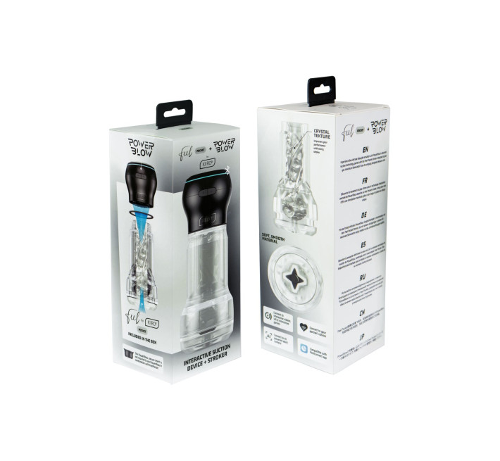 Мастурбатор Kiiroo Feel Pocket Crystal зі всмоктувальною інтерактивною насадкою PowerBlow Combo Set