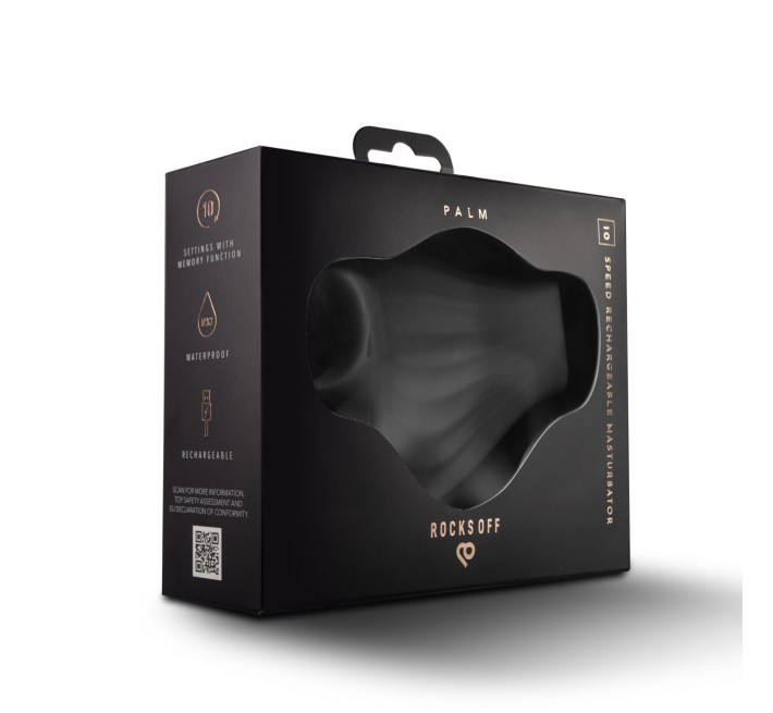 Мастурбатор Rocks Off Palm Black, петлі для пальців, 10 режимів