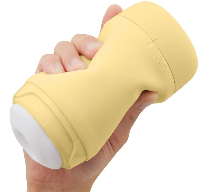 Мастурбатор TENGA PUFFY Custard Yellow, ультрамягкий материал, многоразовый, сквозной