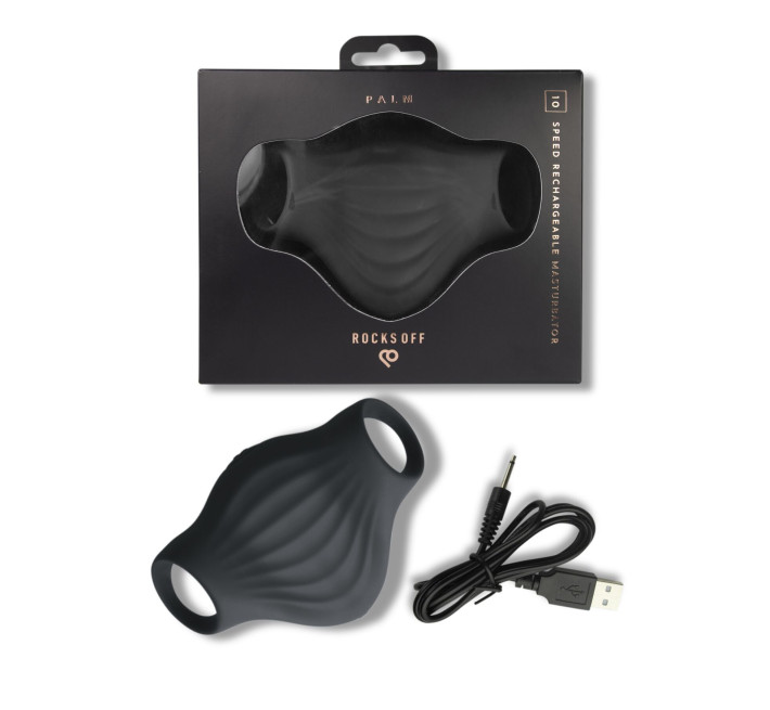 Мастурбатор Rocks Off Palm Black, петлі для пальців, 10 режимів