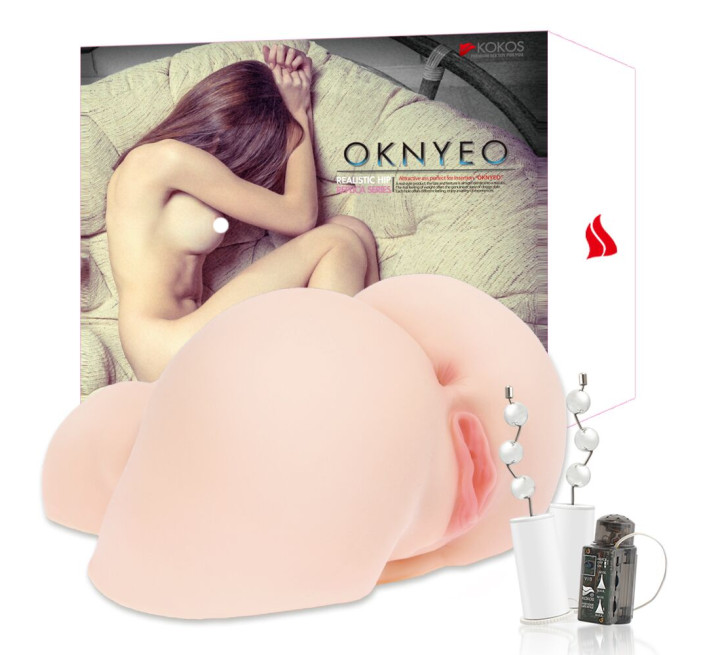 Мастурбатор-попка Kokos Oknyeo 2WayPlus з функцією масажу та вібрацією, два входи: вагіна та попка