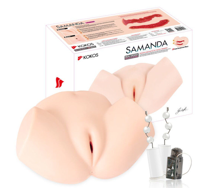 Мастурбатор-півторс Kokos Samanda 2WayPlus з функцією масажу та вібрацією, два входи: вагіна та попка