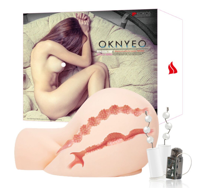 Мастурбатор-попка Kokos Oknyeo 2WayPlus з функцією масажу та вібрацією, два входи: вагіна та попка