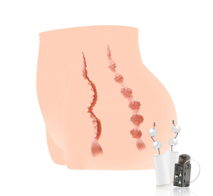 Мастурбатор-полуторс Kokos Cherry 2WayPlus с вибрацией и массажем, два входа: вагина и попка