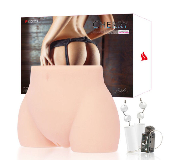 Мастурбатор-полуторс Kokos Cherry 2WayPlus с вибрацией и массажем, два входа: вагина и попка